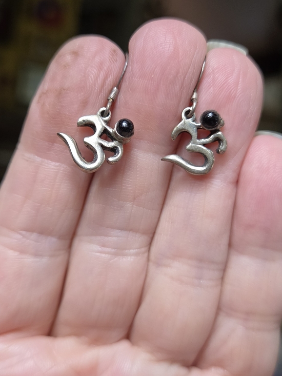 Kharma Collection by Avelon Jewelry - Om Symbol Sterling Earrings Natural Black Onyx